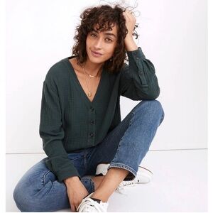 Madewell Coastal Midnight Green Evert Gauze Top